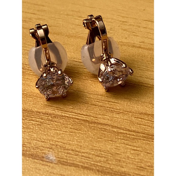 Jewelry - Rose Gold Tone Round Cubic Zirconia Solitaire Clip On Earrings Clear Stone 8mm